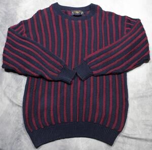 Vintage USA Lake Harmony Sweater Mens Large Blue Striped Crewneck Chunky Knit
